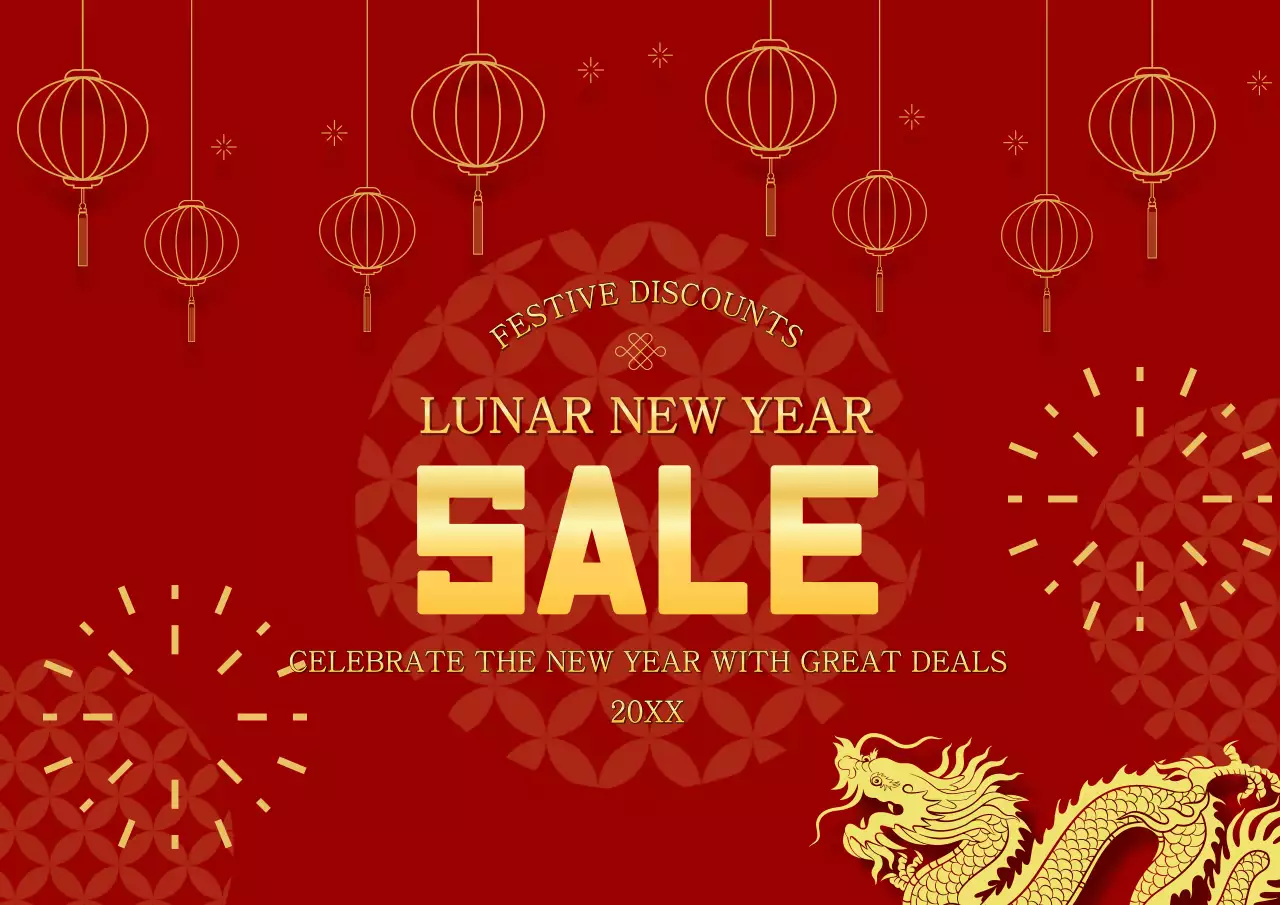 Iklan Penjualan Tahun Baru Imlek tradisional berwarna merah dan emas