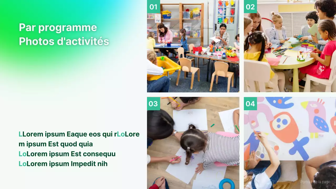 Une présentation simple du portfolio de l'instructeur en vert et bleu clair