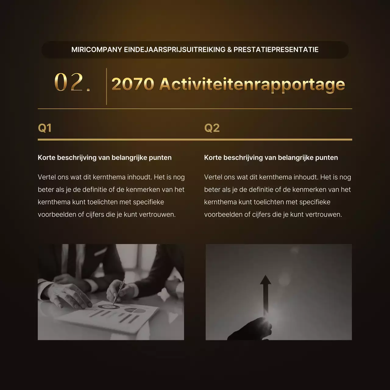 Luxe goud- en bruinpresentaties en eindejaarsverslagen