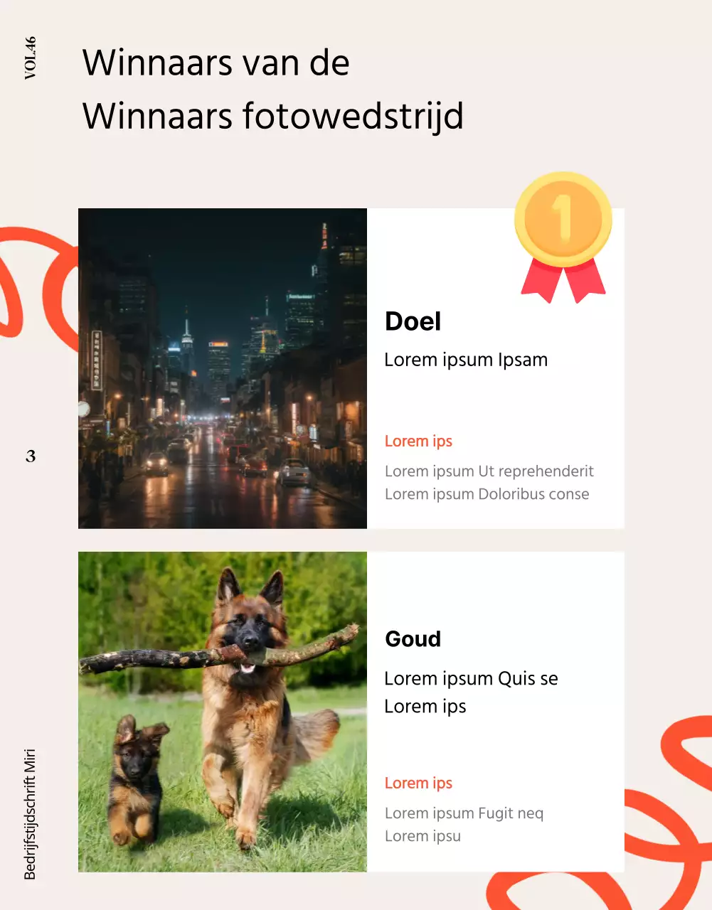 Een leuk oranje en beige bedrijfsmagazine