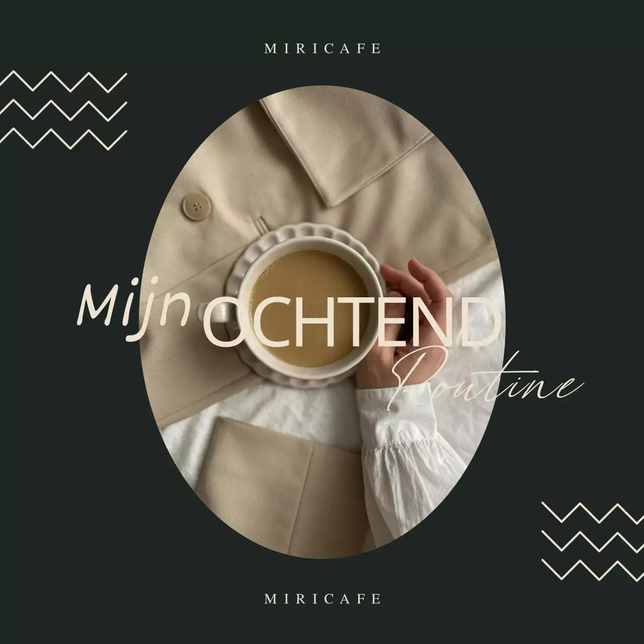 Een eenvoudige advertentie van een cafémerk in groen en ivoor