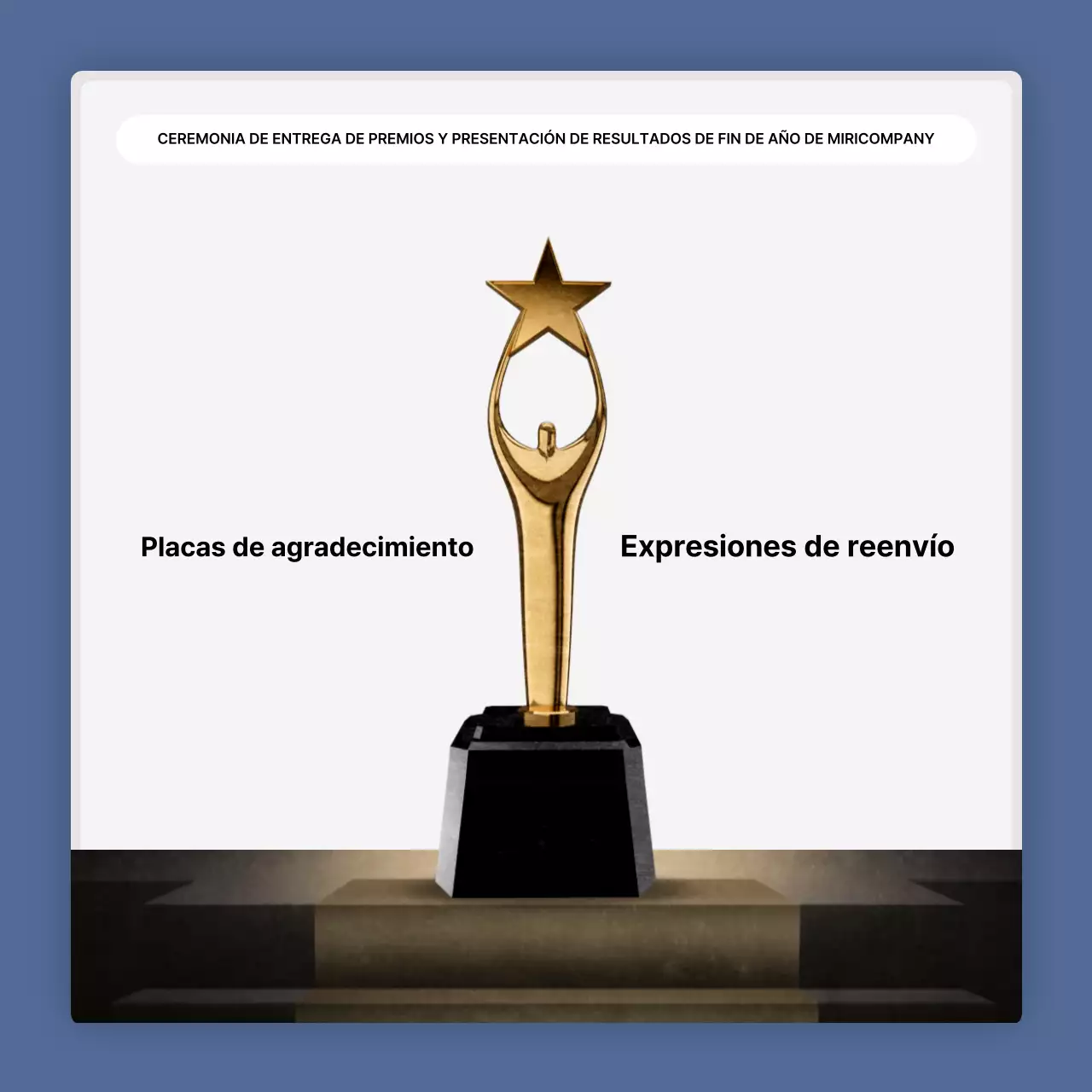 Una sencilla presentación en blanco y azul de los resultados y un informe de fin de año.