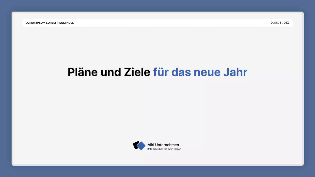 Eine einfache blau-weiße Leistungspräsentation und ein Veranstaltungsbericht zum Jahresende