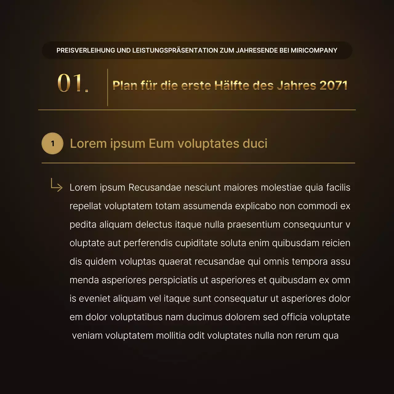 Präsentationen zu den Leistungen von Luxusgold und -braun und Berichte zu Jahresendveranstaltungen