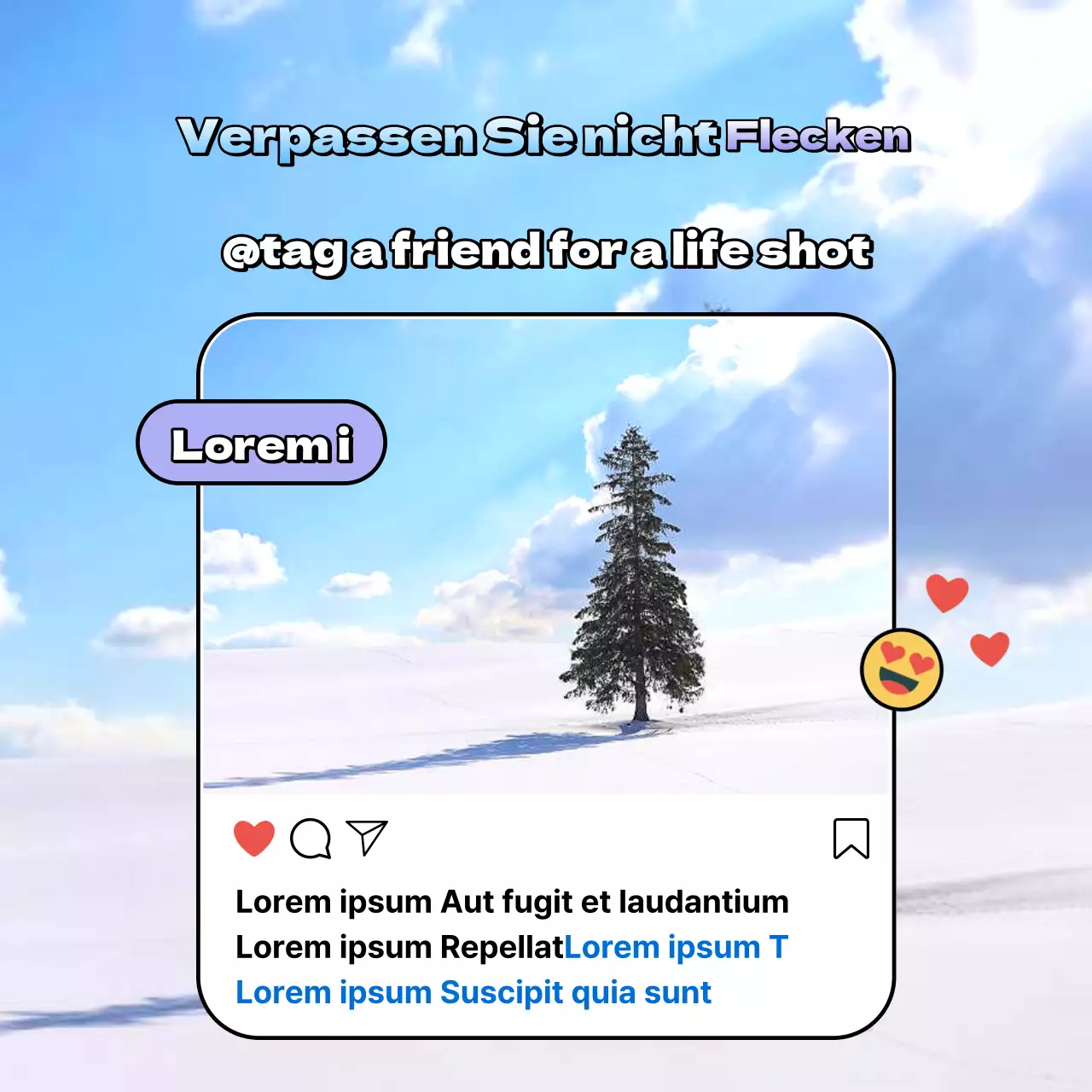 Kitschige Hokkaido-Reisewerbung in Hellblau und Mauve