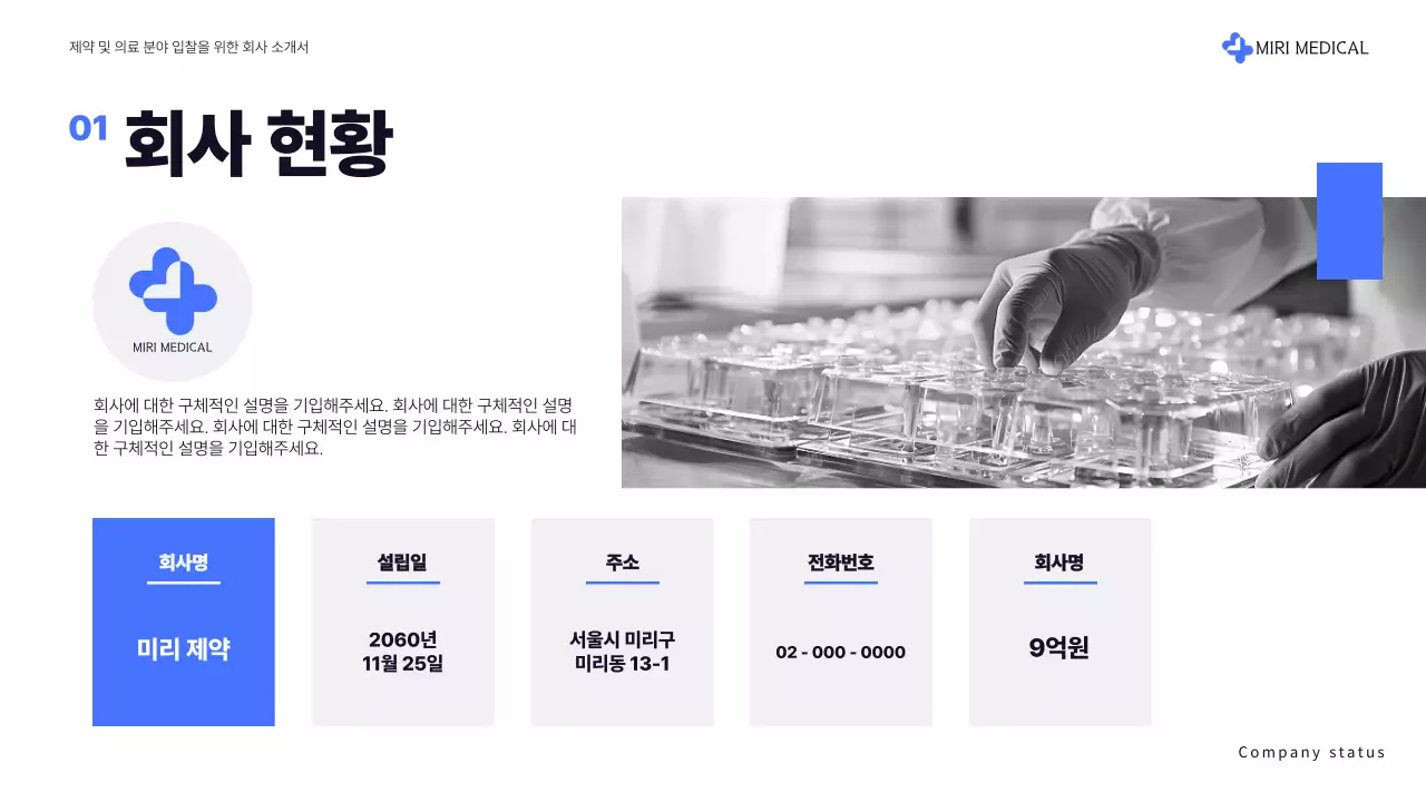 파랑과 회색의 심플한 의료 제약 분야 제안서