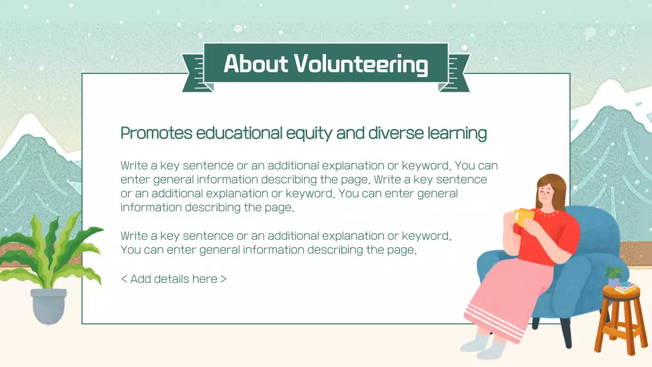 민트색의 아기자기한 겨울 시즌 봉사자 교육 안내 소개서