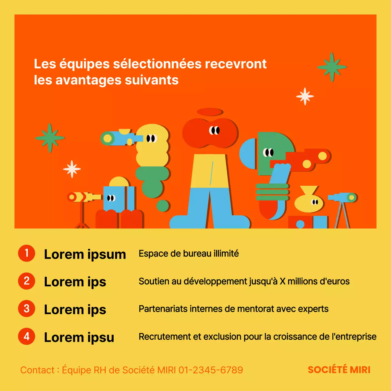 Promouvoir le recrutement d'entreprises aux couleurs jaune et rouge kitsch