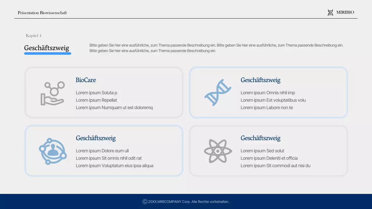 Modernes Gesundheits- und Pharmaunternehmensprofil in Marine und Blau