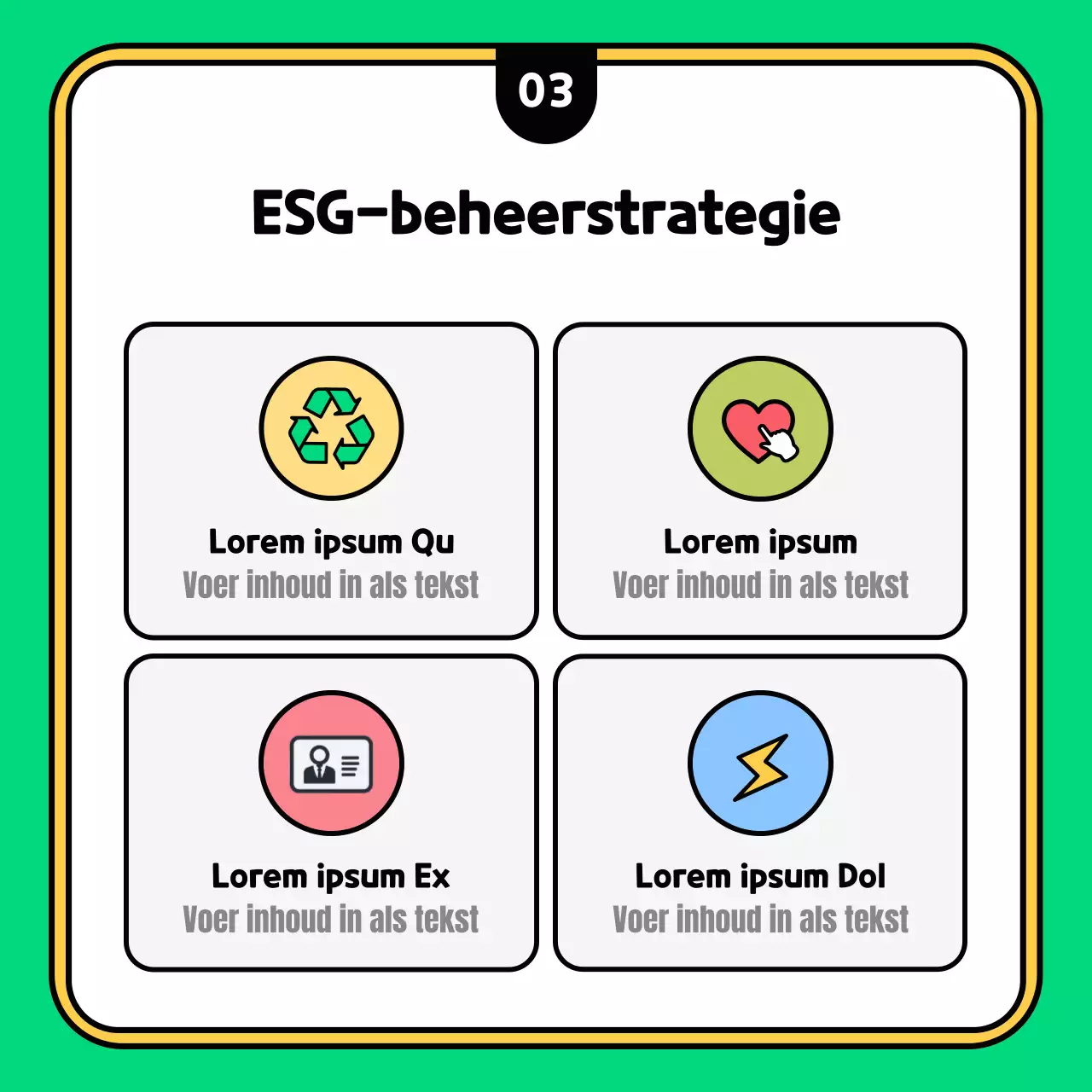 Verklaar je kitscherige groene en gele ESG-strategie