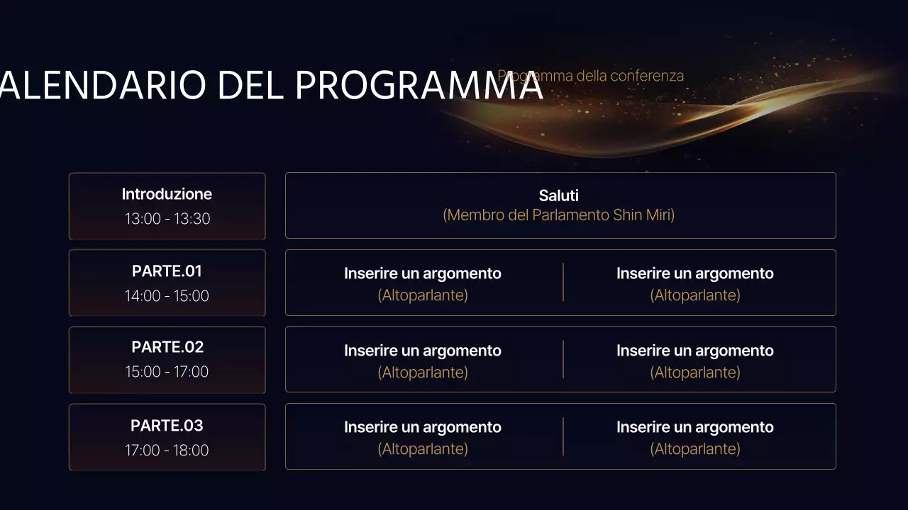 Una lussuosa presentazione per conferenze in blu navy e oro