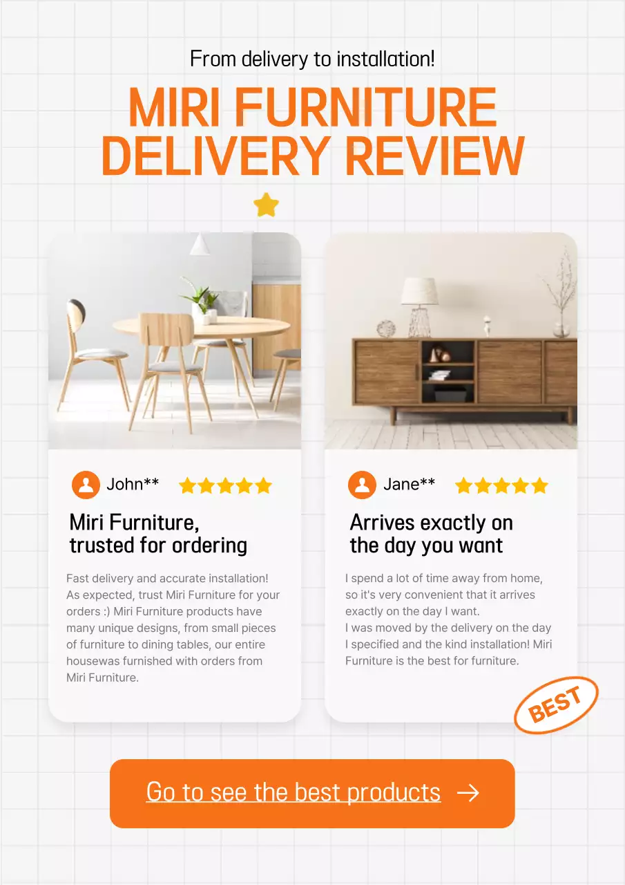 흰색과 주황색의 심플한 배송 후기 홍보