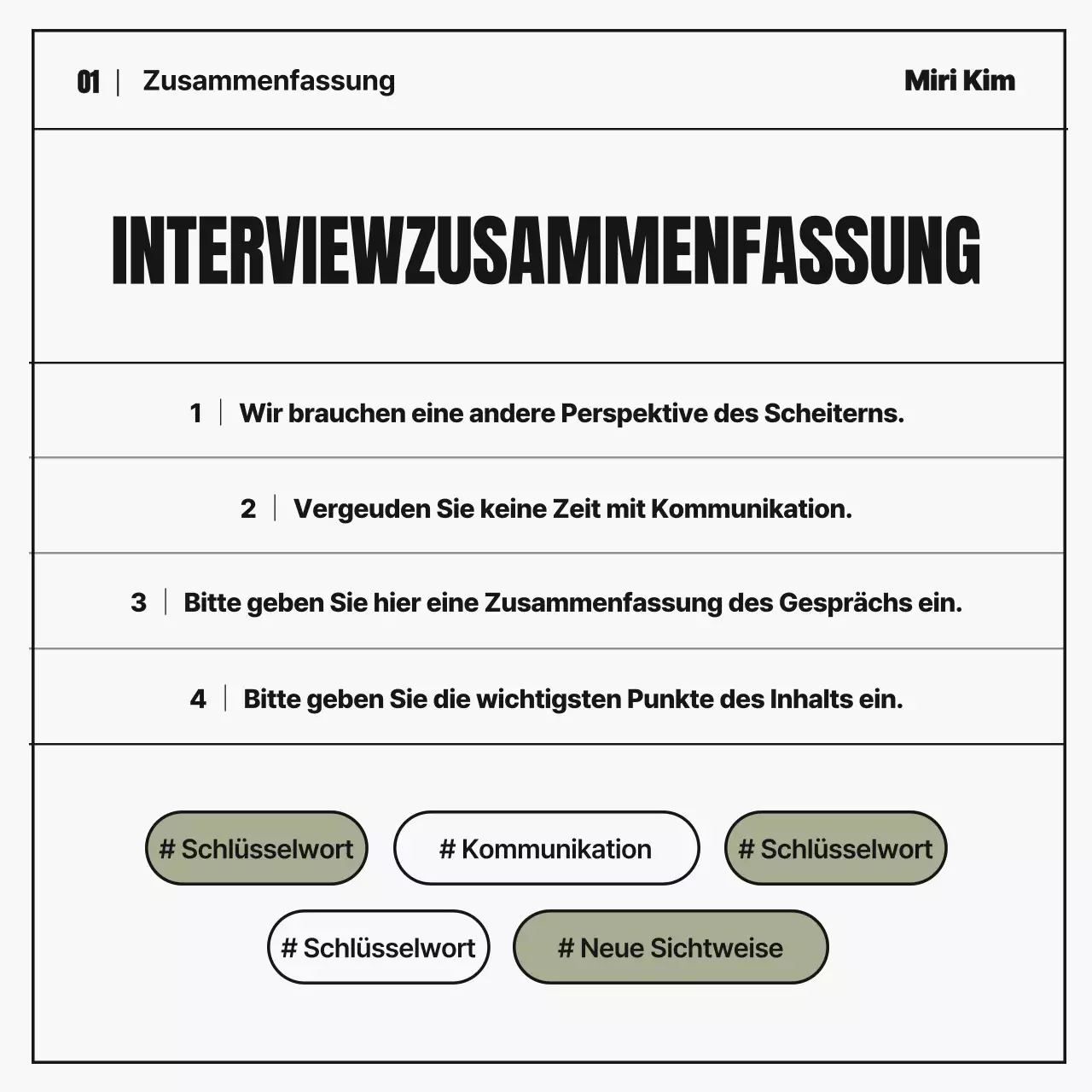 Einfaches Unternehmensporträt Interview Magazin in schwarz-weiß und khaki