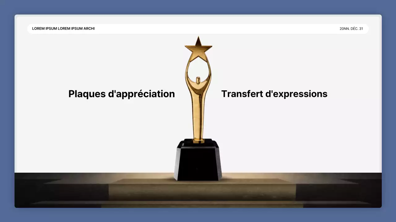 Une simple présentation de performance en bleu et blanc et un rapport sur l'événement de fin d'année