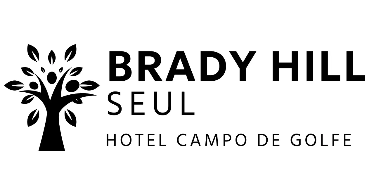 Logótipo de marca de hotel de golfe com ilustração de árvore