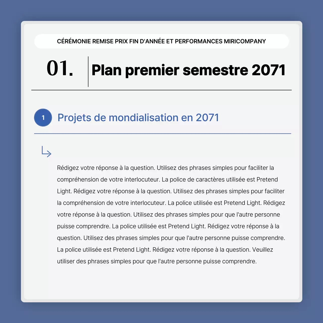 Une présentation simple des performances en bleu et blanc et un rapport sur les événements de fin d'année