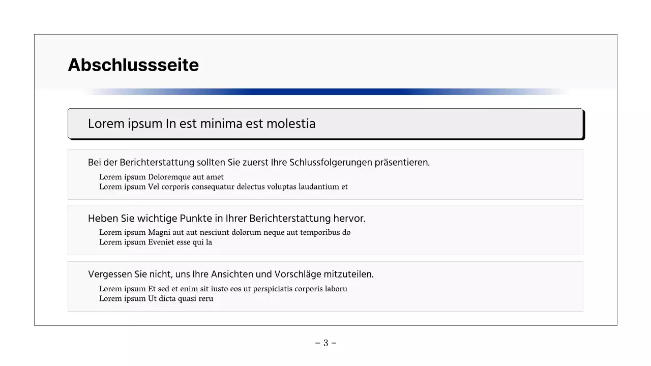 Einfacher druckbarer Bericht in Schwarz und Marineblau