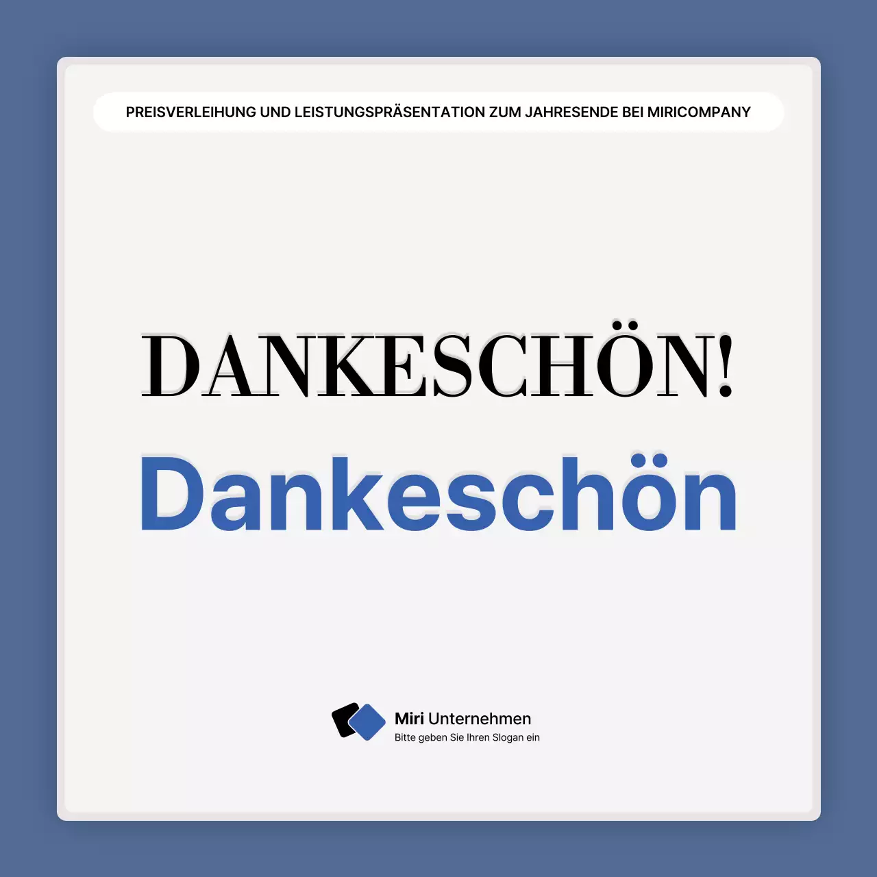 Eine einfache blau-weiße Leistungspräsentation und ein Veranstaltungsbericht zum Jahresende