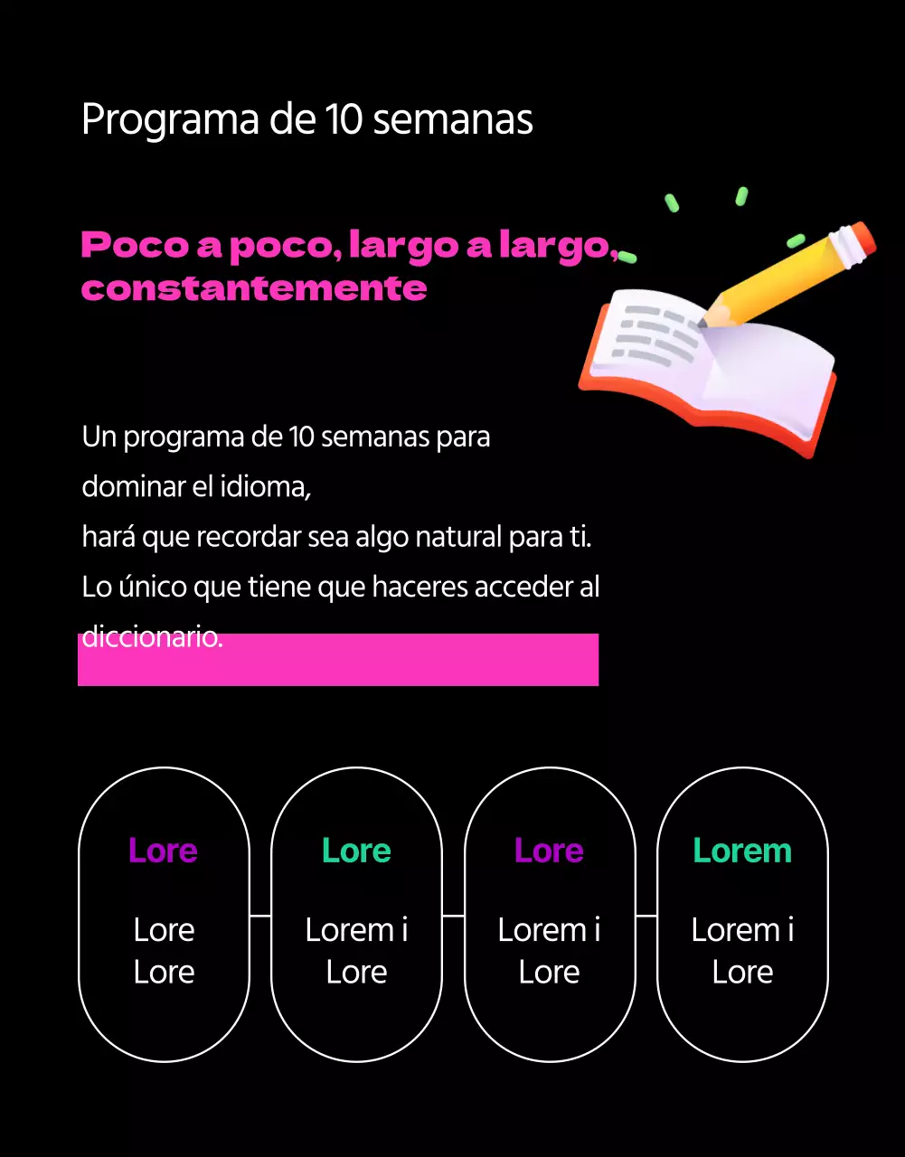 Promover el aprendizaje del inglés en negro y rosa