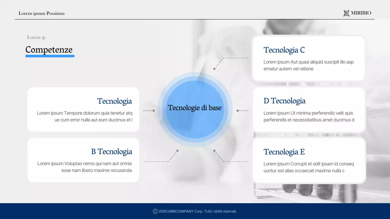 Profilo di un'azienda sanitaria e farmaceutica moderna in blu e azzurro