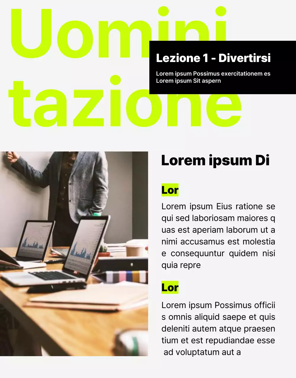 Una newsletter interna di tendenza con accenti verde lime