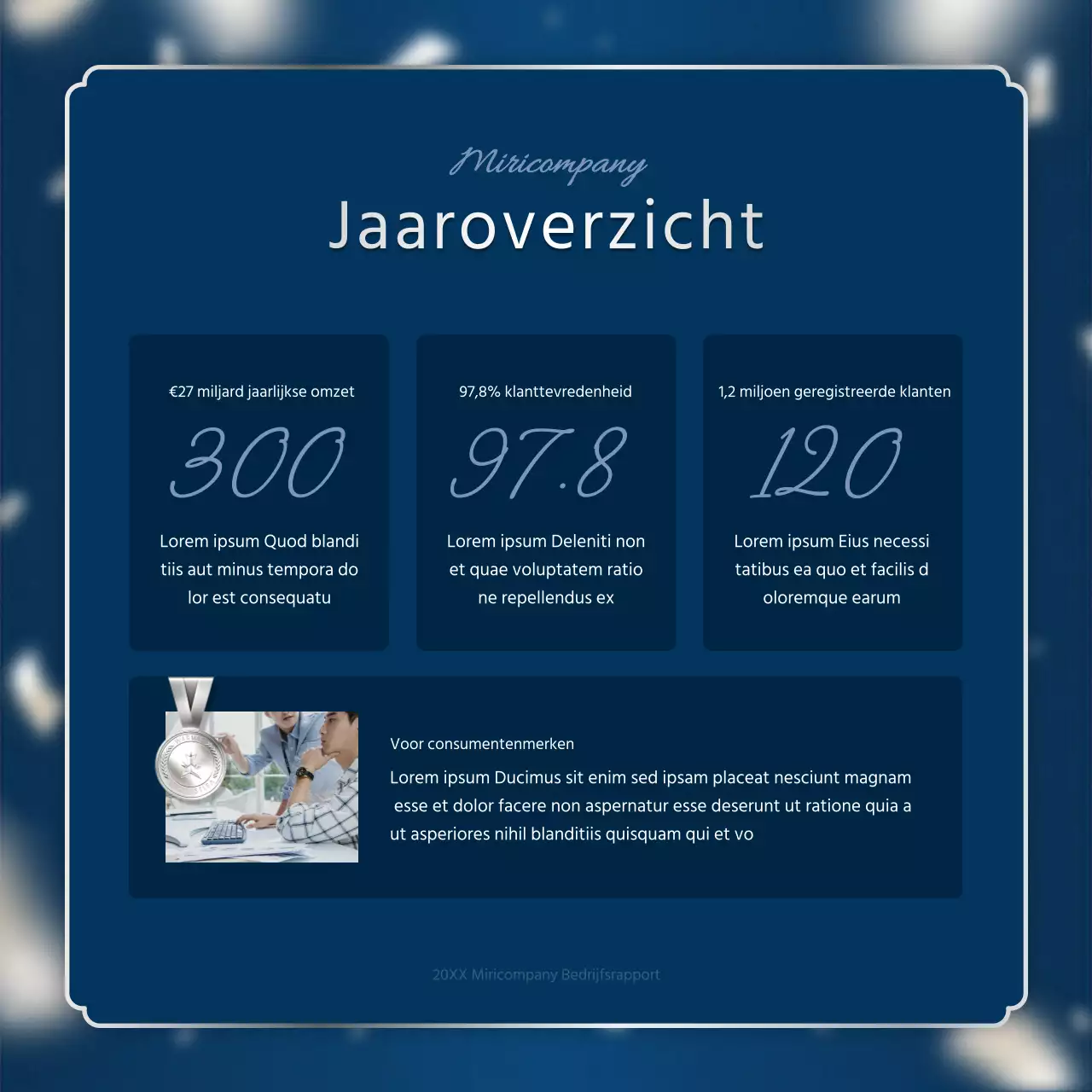 Een luxueuze eindrapportage in marineblauw en zilver