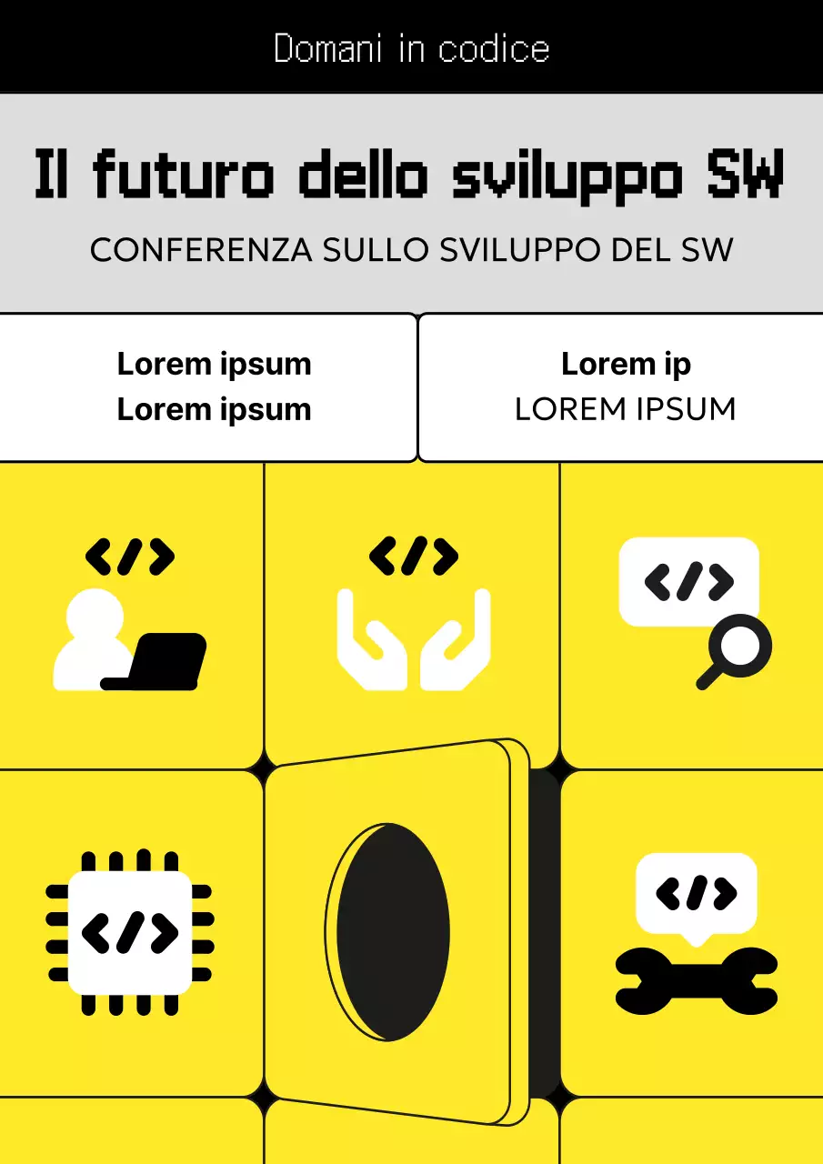 Promuovere una conferenza di sviluppo SW kitsch in giallo e nero