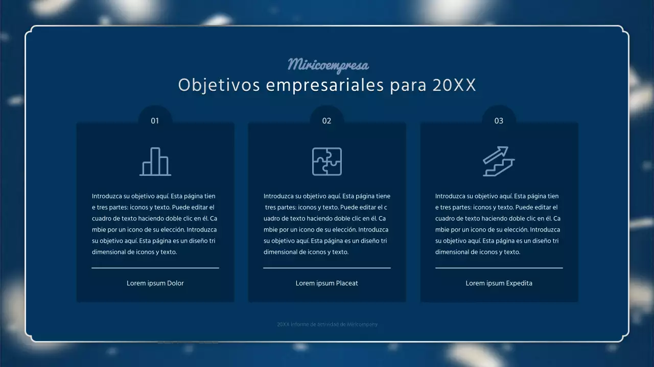 Un lujoso informe de resultados de fin de año en azul marino y plata