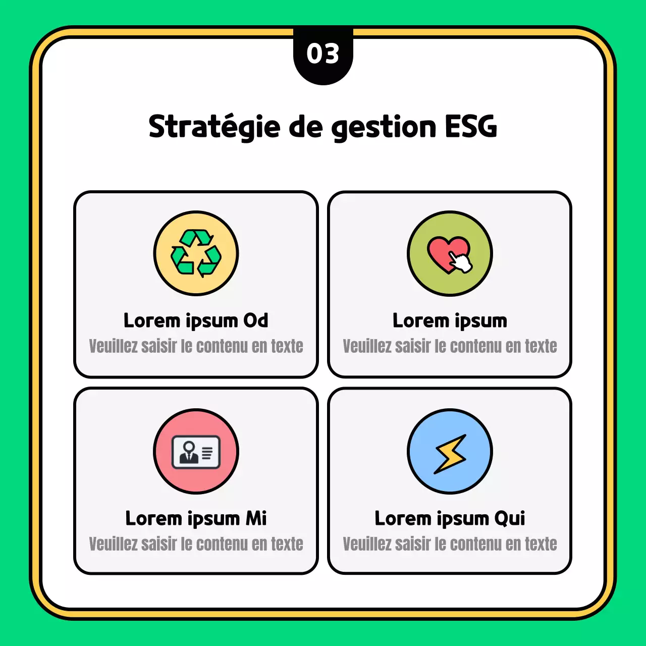 Expliquez votre stratégie ESG verte et jaune kitsch