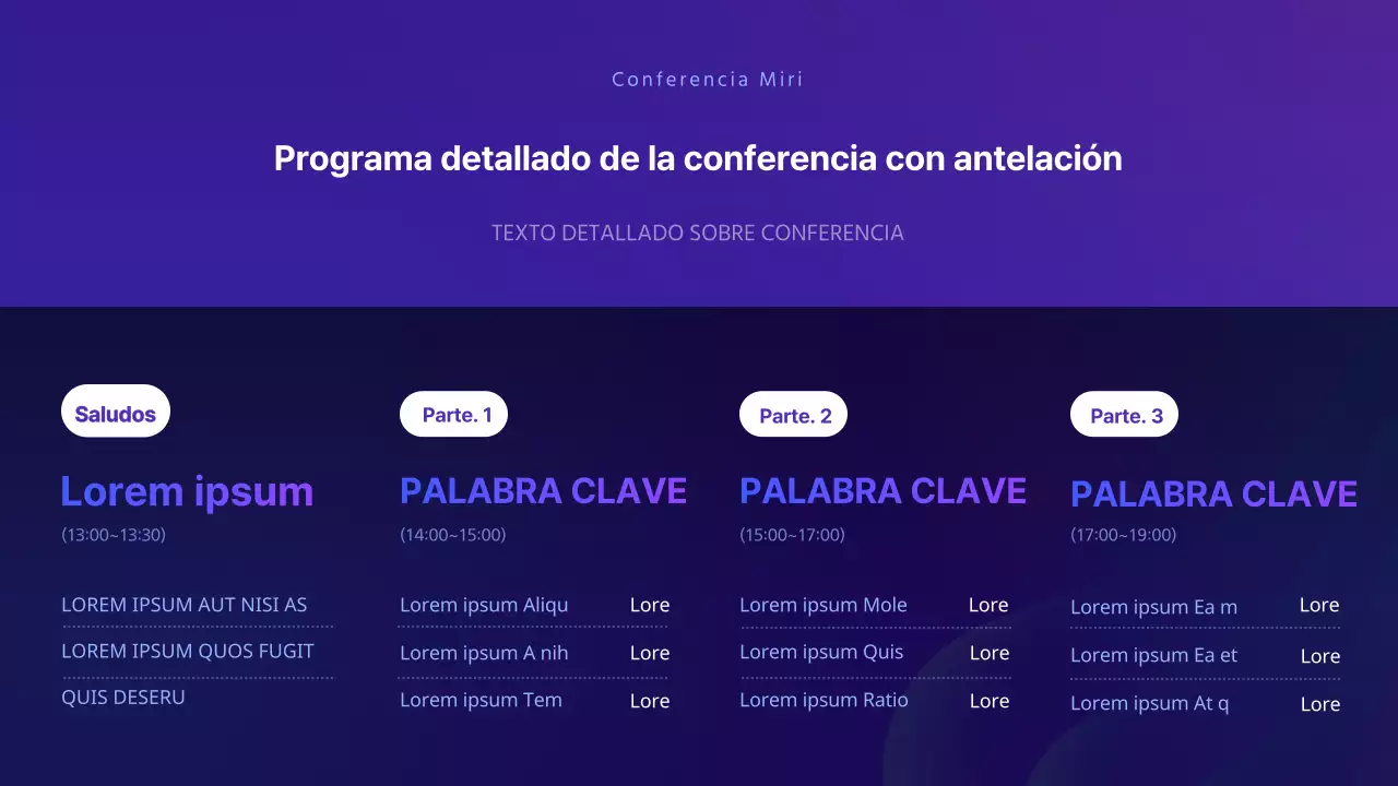 Descripción sencilla de una conferencia con fondo morado