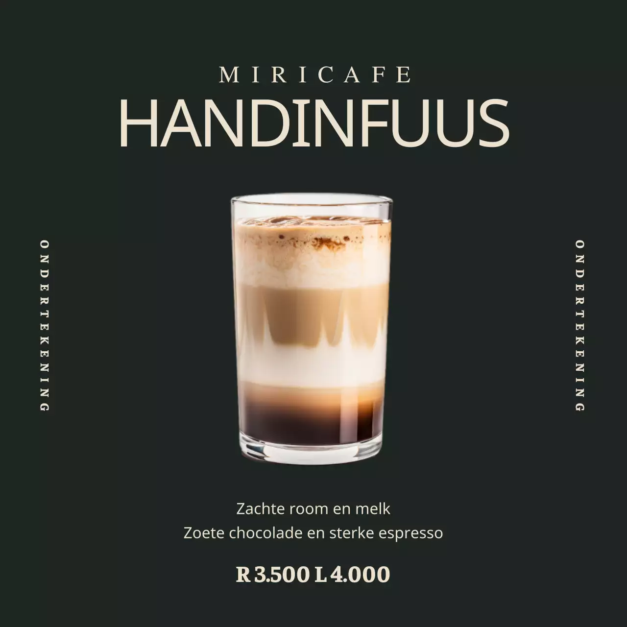 Een eenvoudige advertentie van een cafémerk in groen en ivoor
