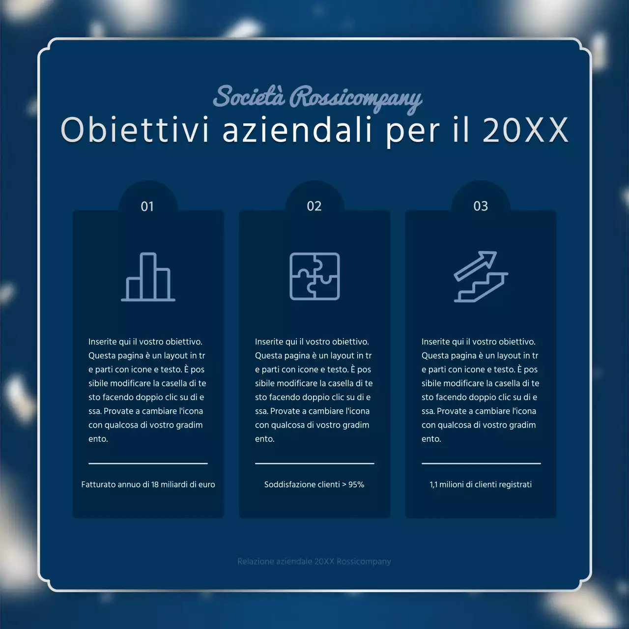 Una lussuosa cartolina di fine anno in blu marino e argento