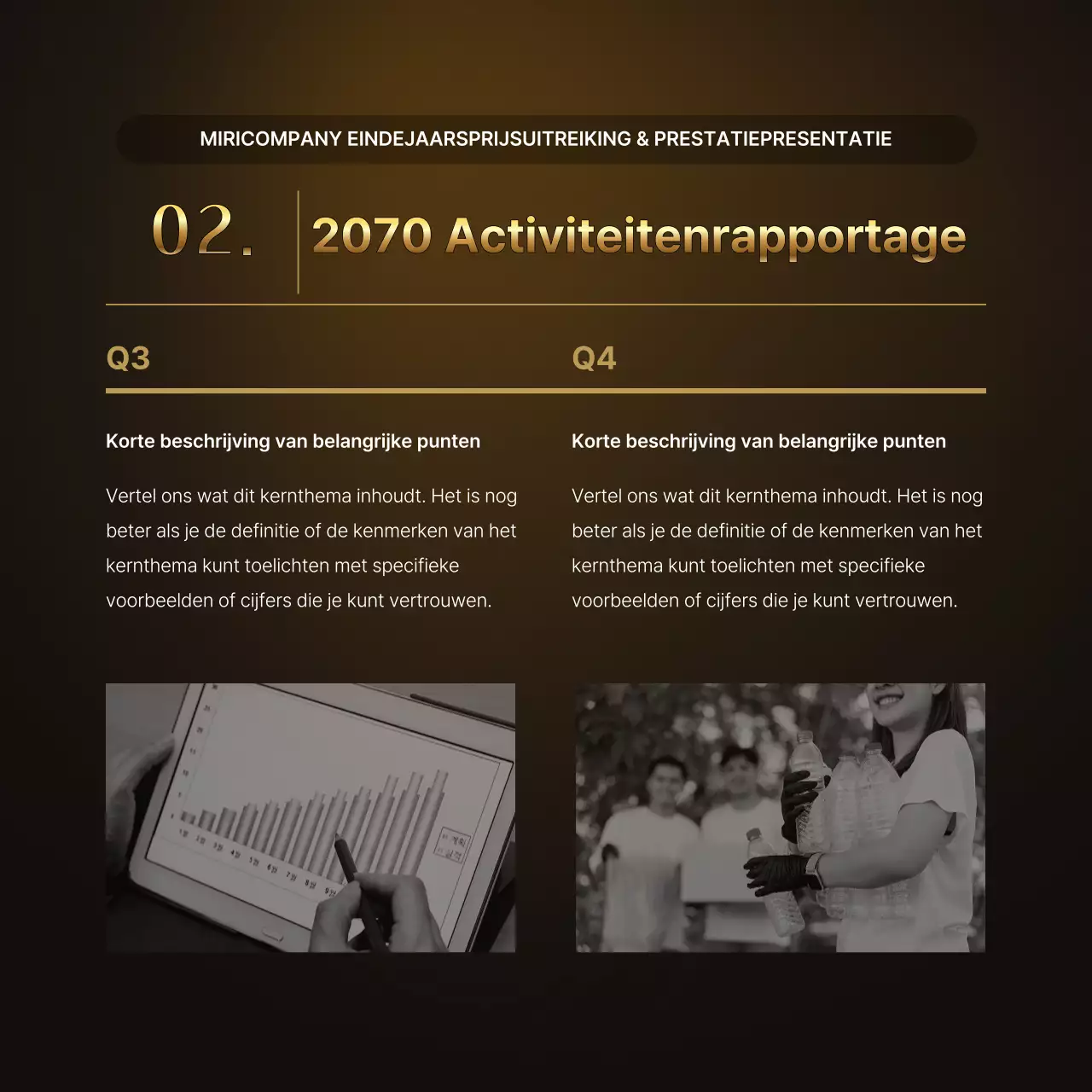 Luxe goud- en bruinpresentaties en eindejaarsverslagen