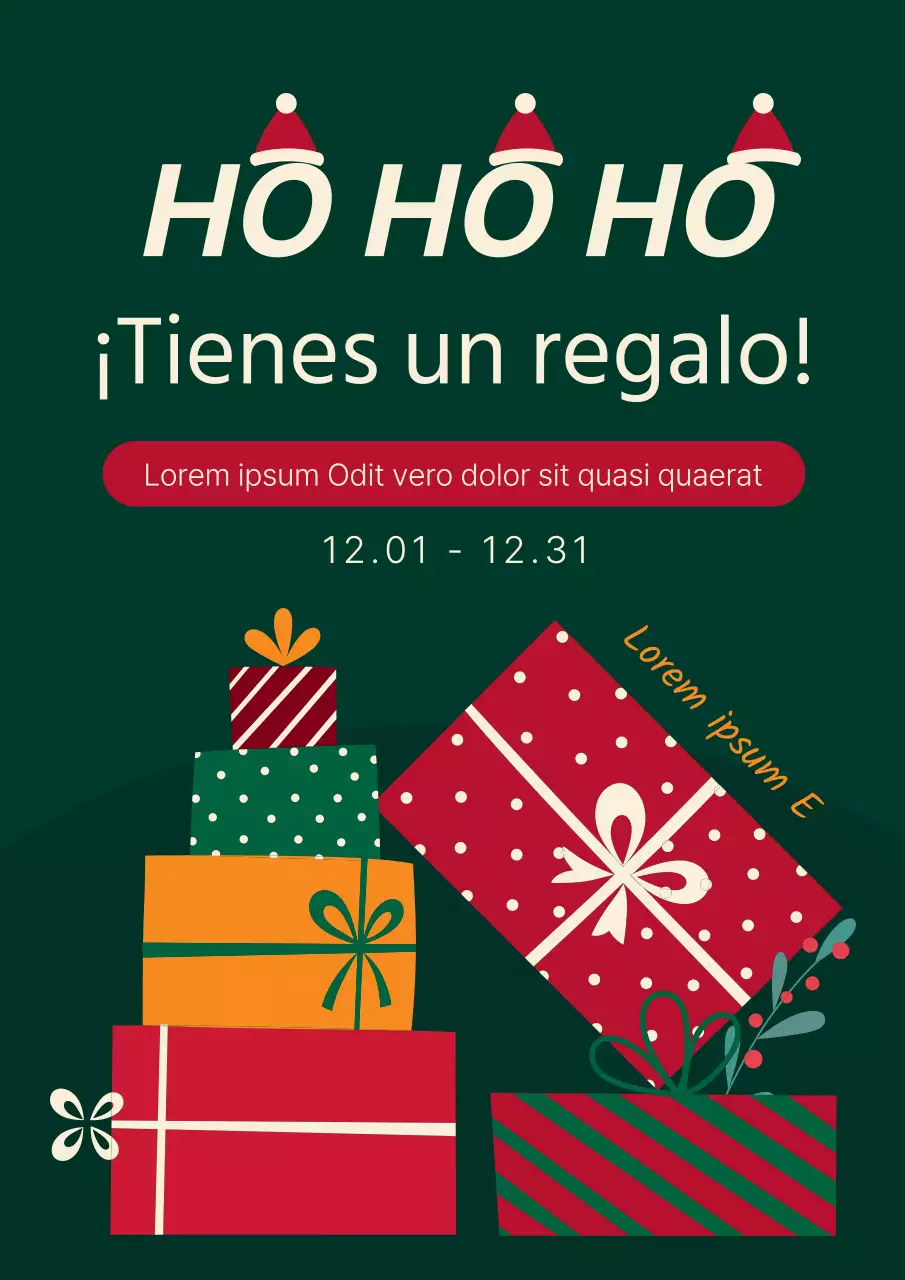 Anuncio pop-art en verde y rojo para regalar regalos navideños y festivos