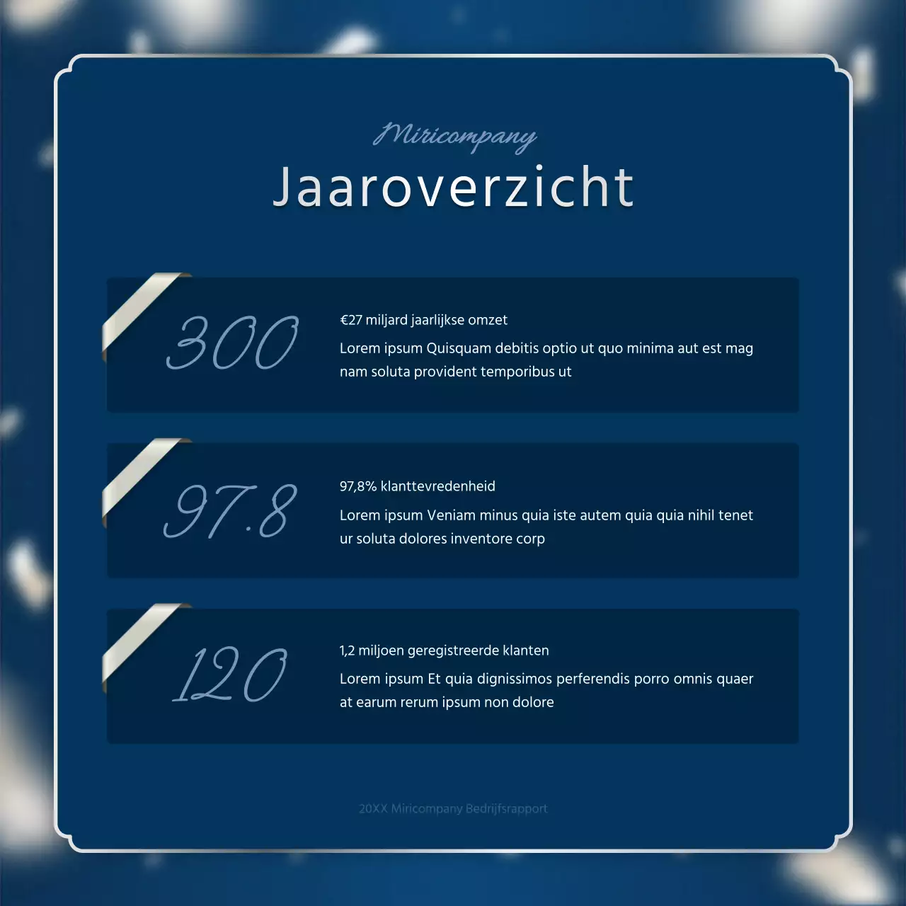 Een luxueuze eindrapportage in marineblauw en zilver