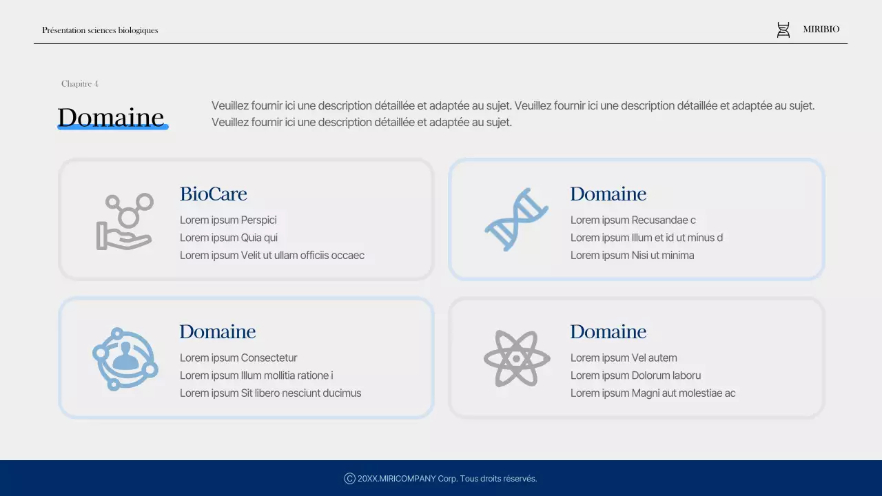 Profil d'une entreprise moderne de soins de santé et de produits pharmaceutiques en bleu et bleu marine