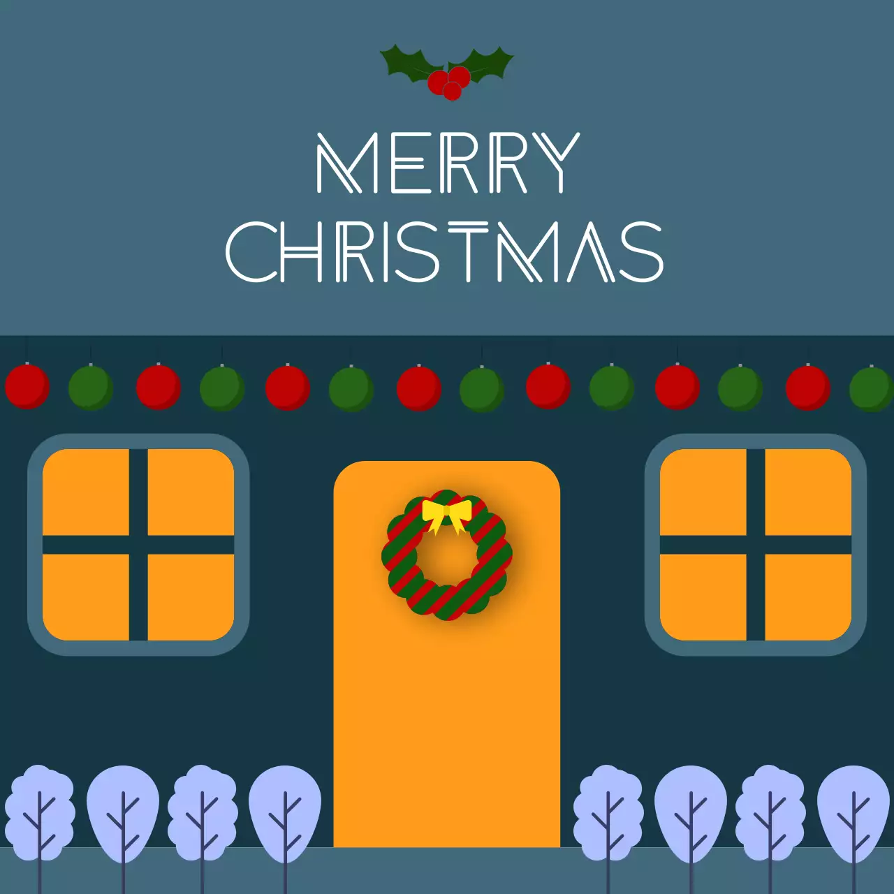 남색과 노란색의 따뜻한 크리스마스 카드