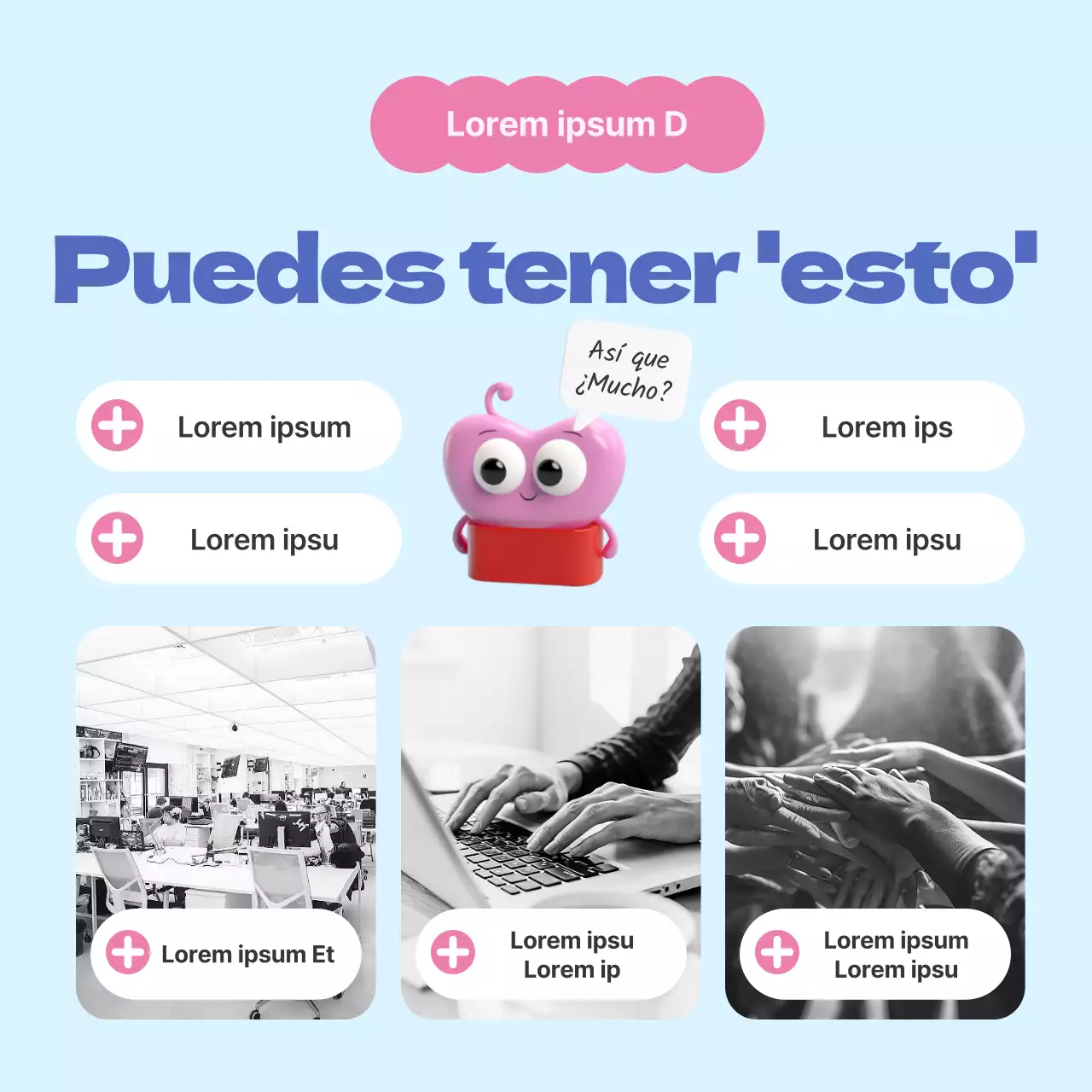 Una sencilla combinación de colores rosa y azul claro para presentar el departamento