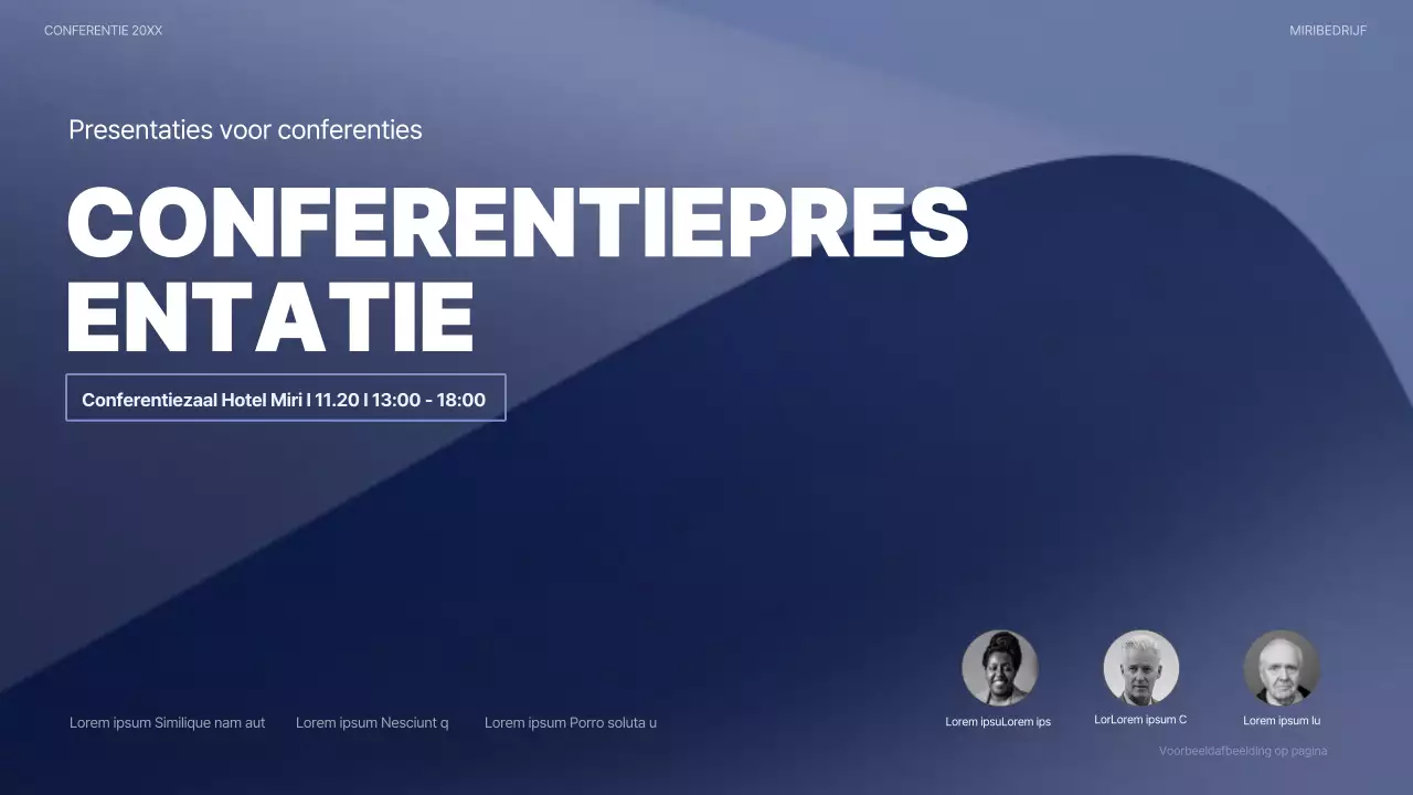 Een moderne conferentiepresentatie in marineblauw