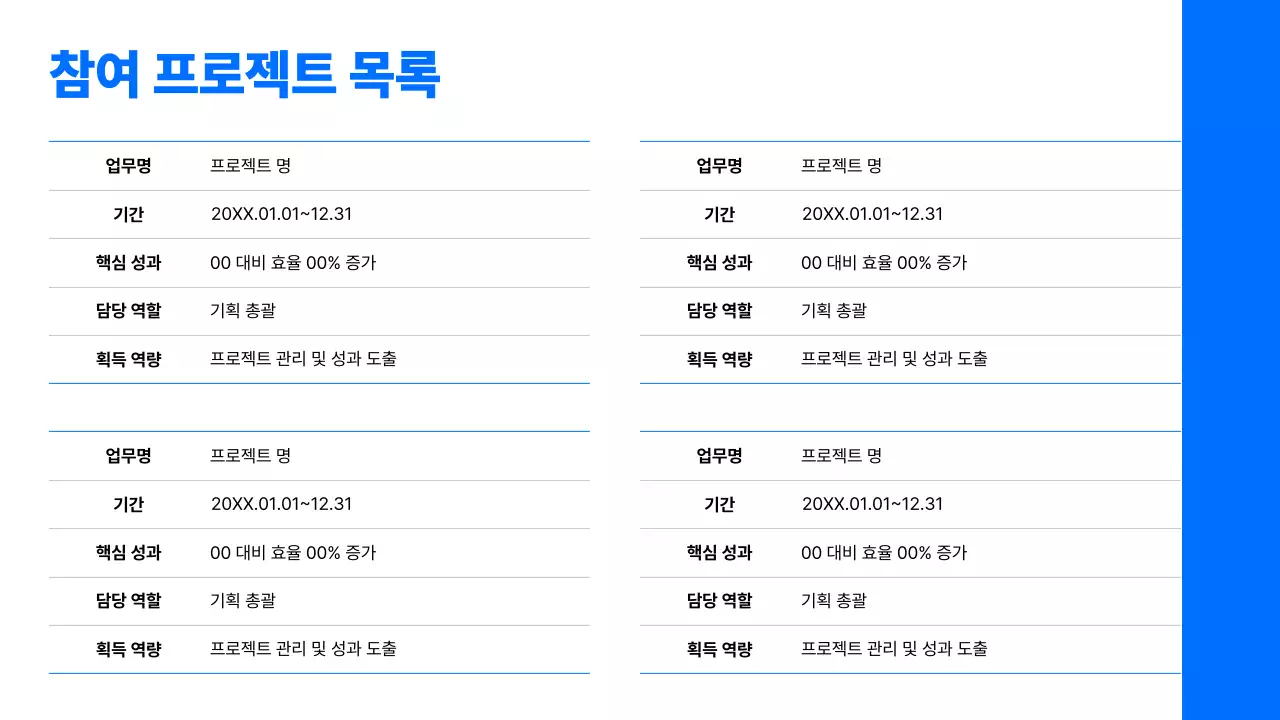 파랑 배경의 심플한 경력직 포트폴리오