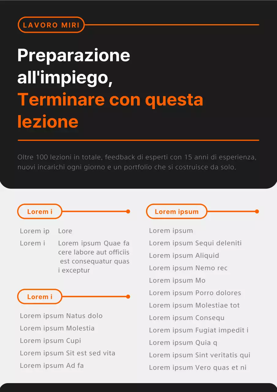 Promuovete una semplice lezione di ricerca di lavoro in nero e arancione.