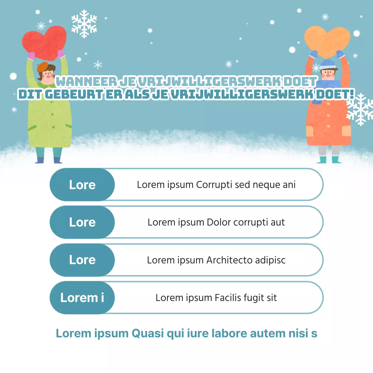 Promoot de werving van wintervrijwilligers met geel en lichtblauw.