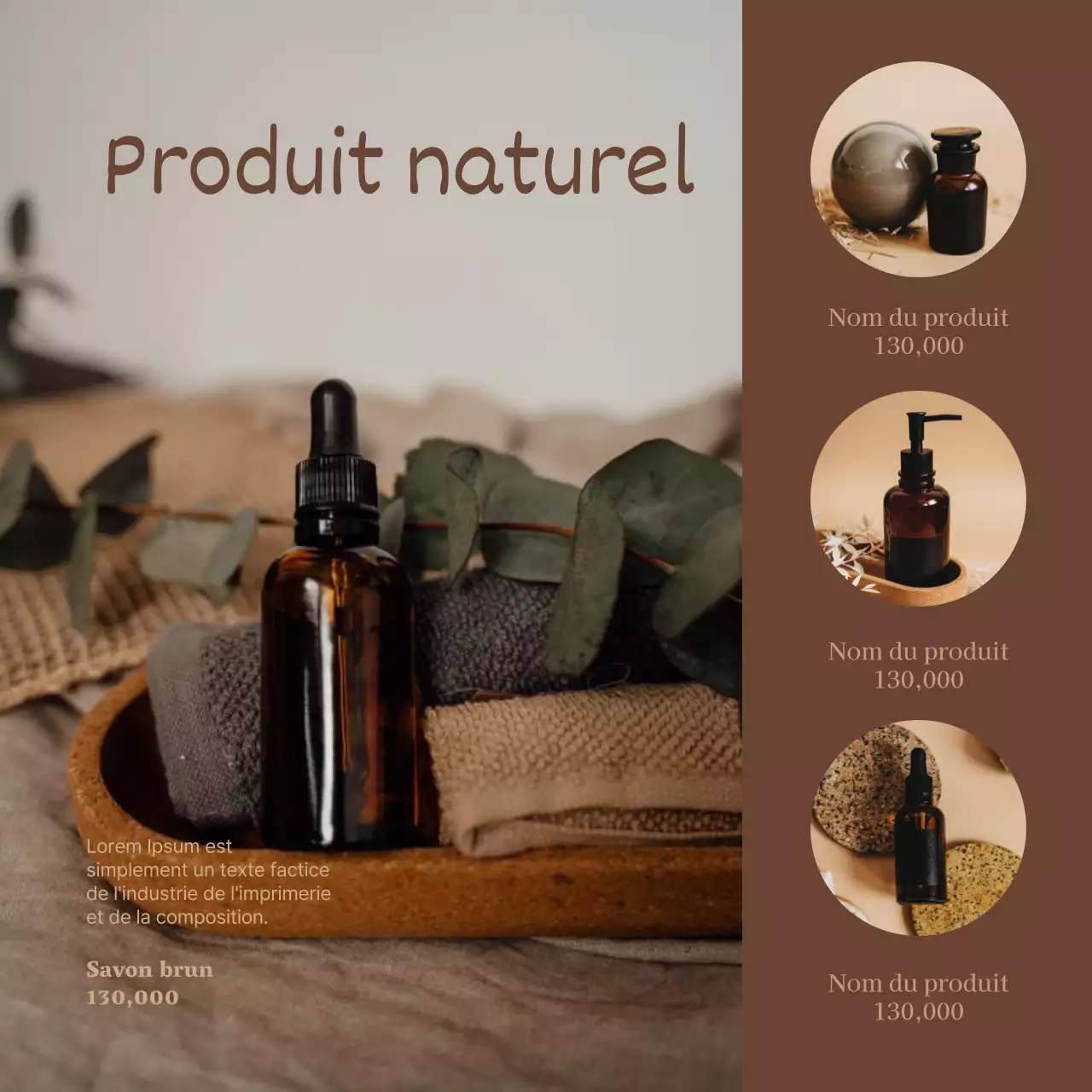 Publicité pour une marque de cosmétiques de luxe en marron et ivoire.