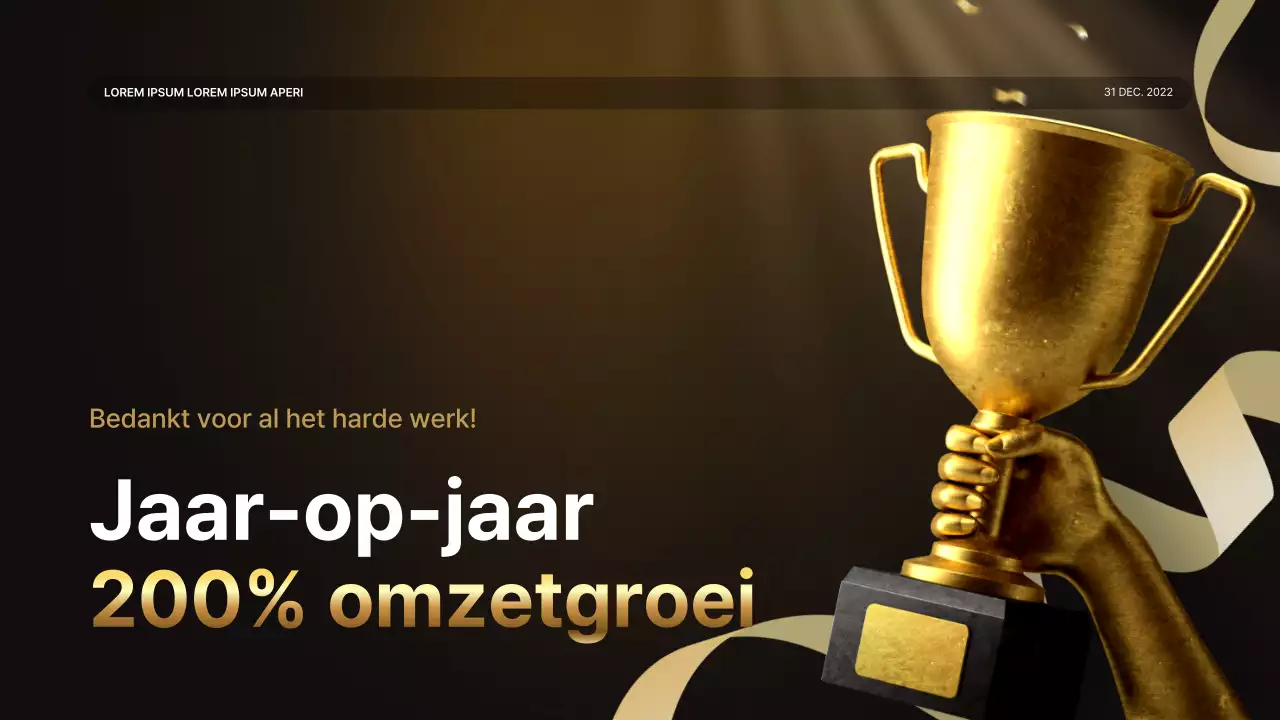 Een luxe gouden en bruine prestatiepresentatie en verslag van het eindejaarsevenement