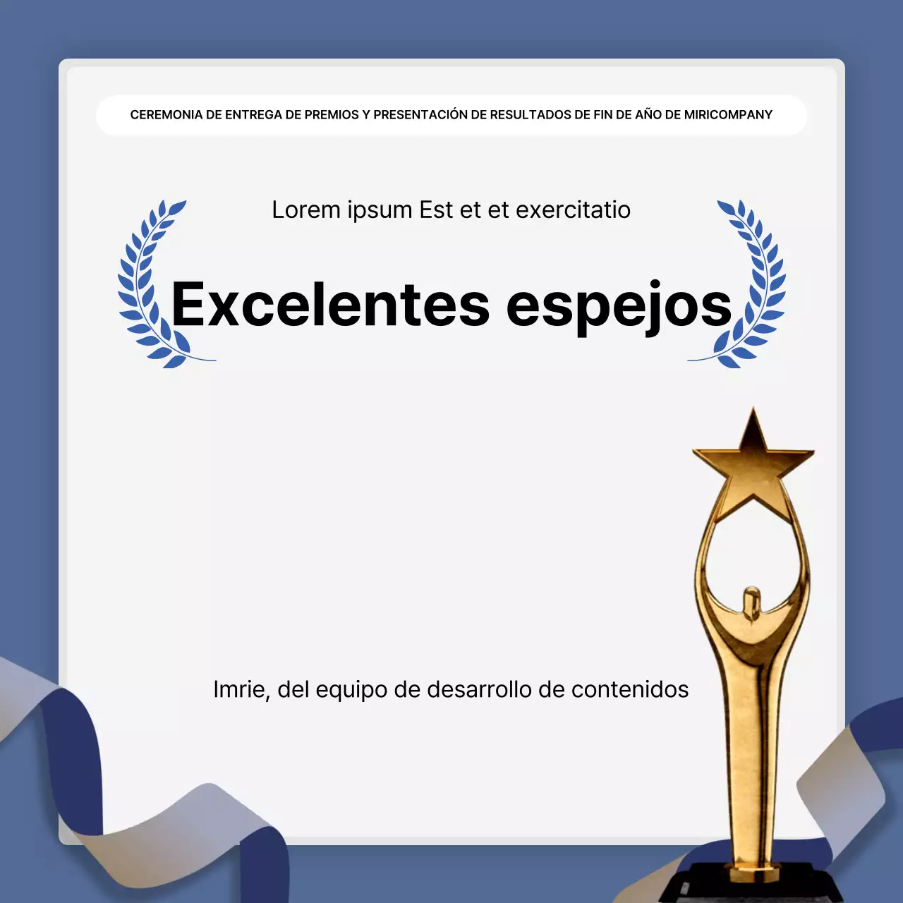 Una sencilla presentación en blanco y azul de los resultados y un informe de fin de año.