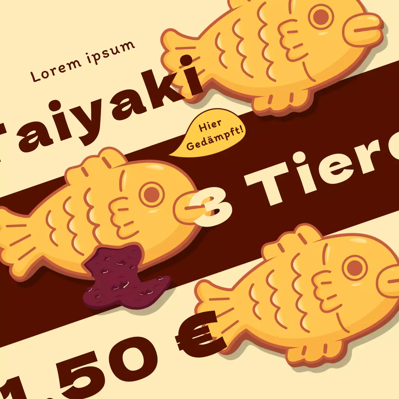 Förderung von beigen und braunen Taiyaki-Brötchen