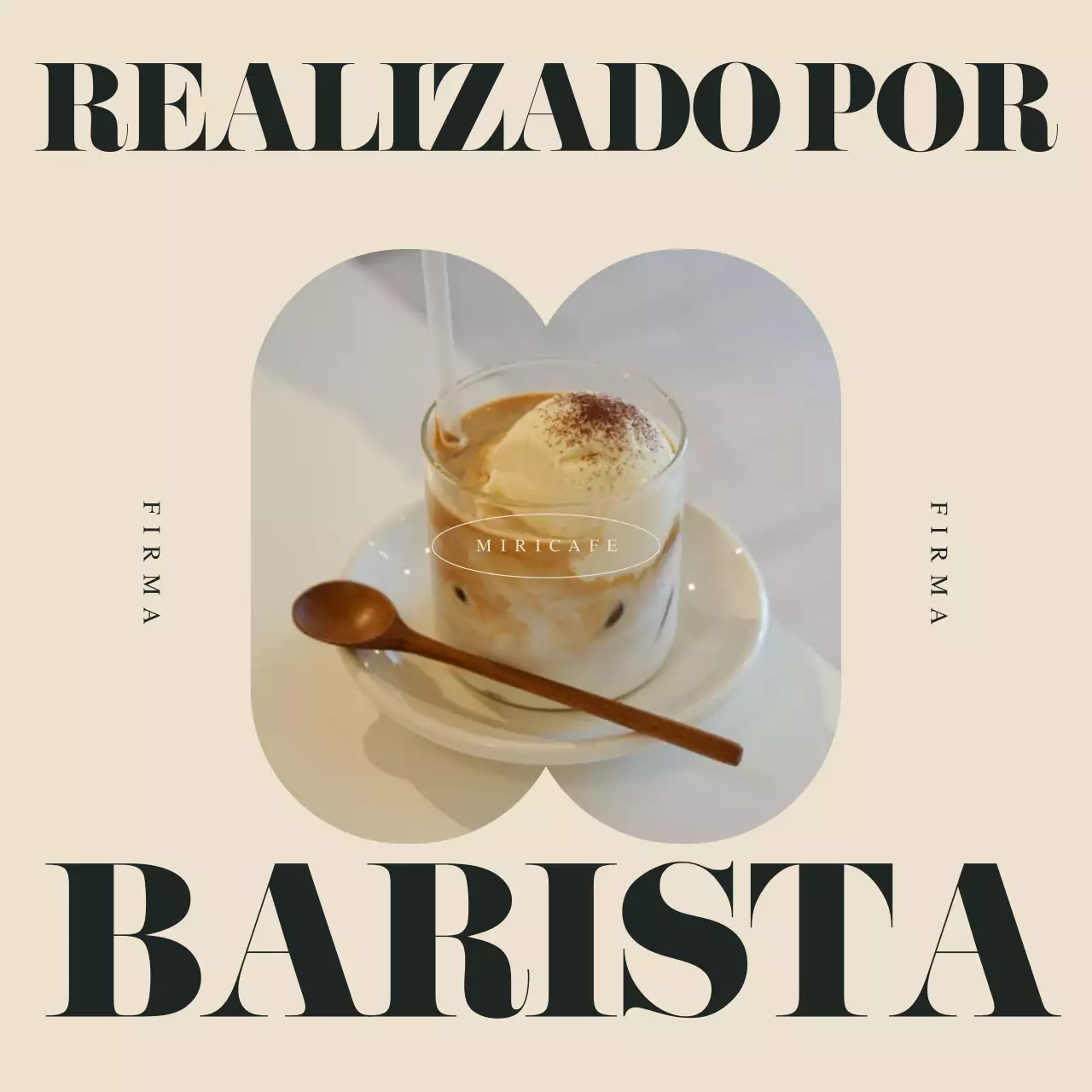 Un sencillo anuncio de marca de cafetería en verde y marfil