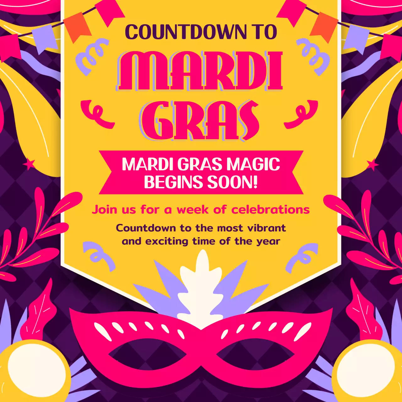 Yellow Traditional Mardi Gras Announcement Social Media Post