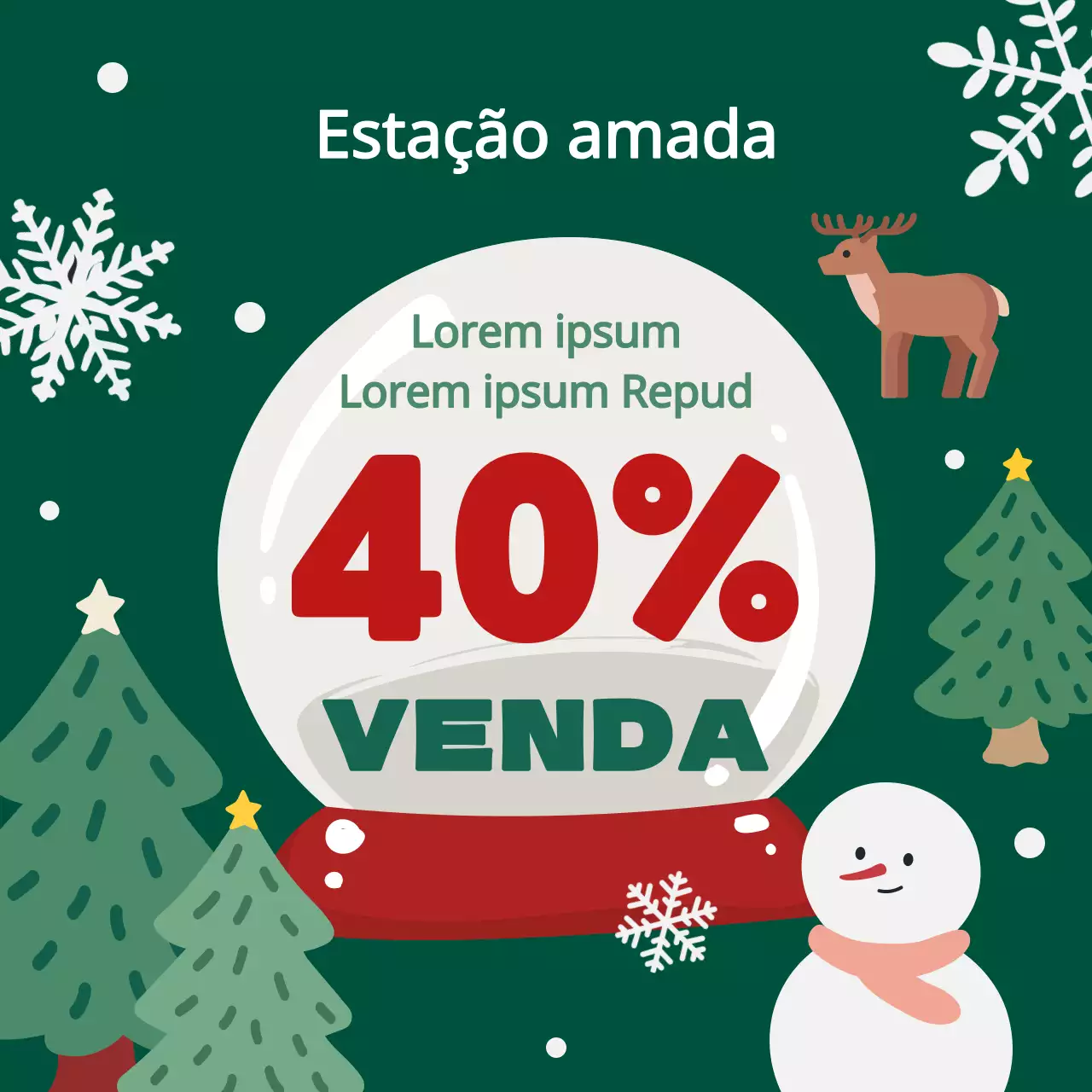 Um bonito anúncio de saldos de inverno em verde e vermelho