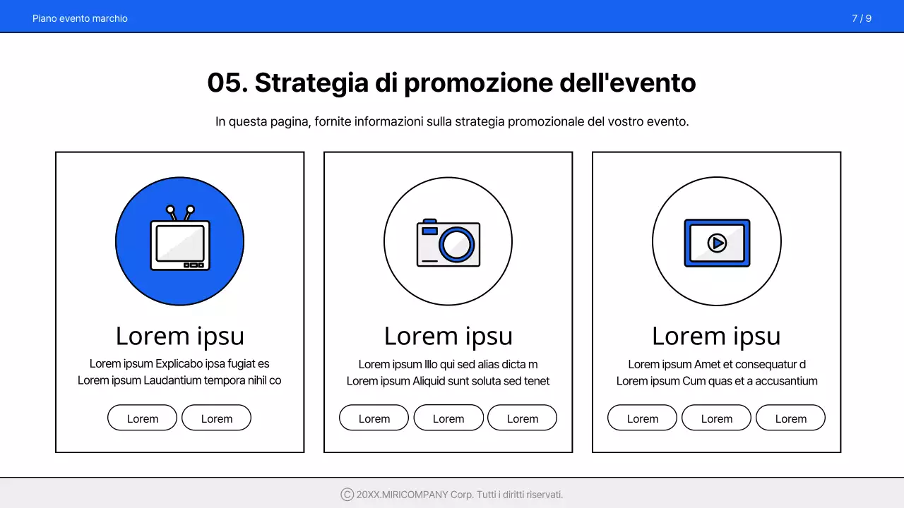 Una proposta di evento semplice e di marca in blu e bianco